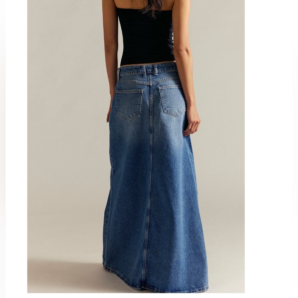 💎NWOT💎 We the Free Come as You Are Denim Maxi Skirt w Slit - Picture 4 of 8